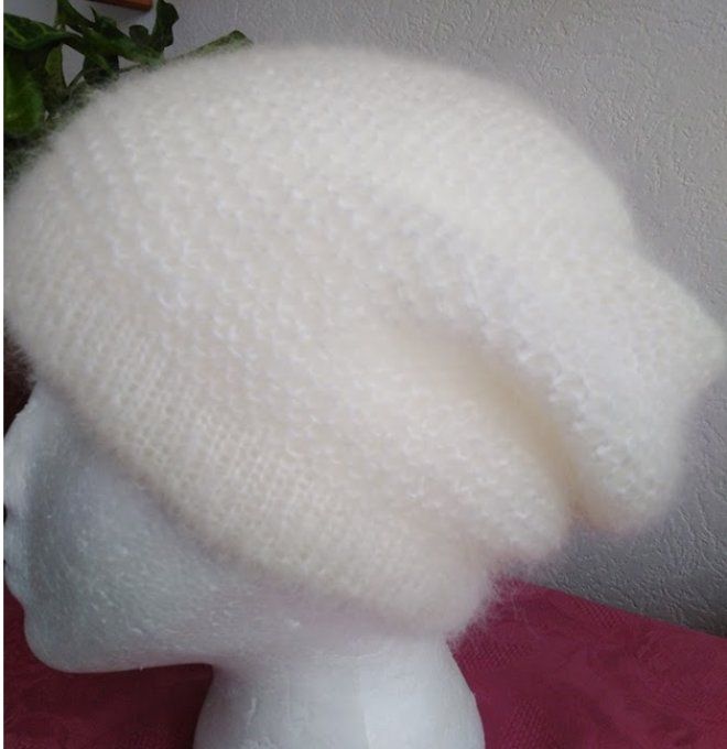 Bonnet femme tricoter en laine mohair et soie "Céline 