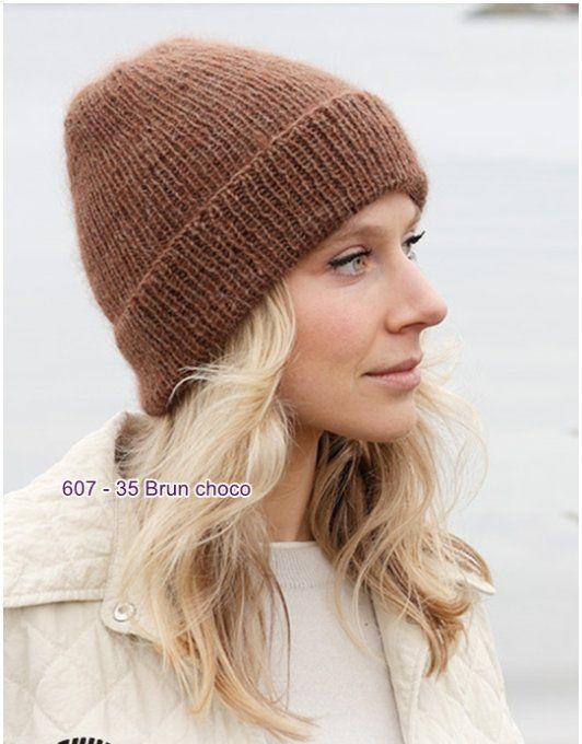 Bonnet femme avec revers en laine alpaga,  mohair et soie" Nina "  