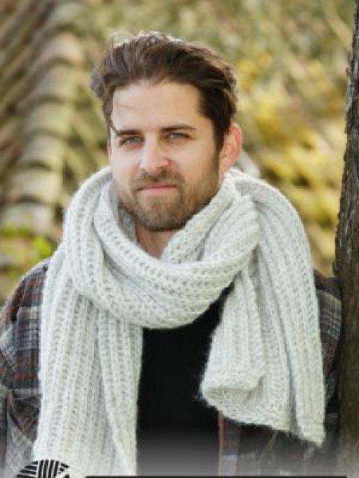 Echarpe homme en laine et alpaga tricoter à la main  Maxime  -  Laines-divine