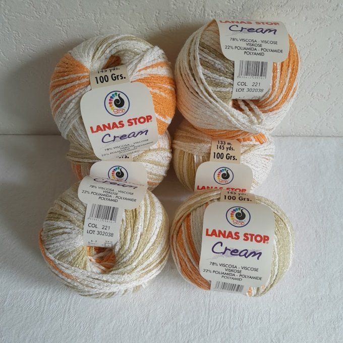 Lot 6 pelotes laine Lanas Stop CREAM 221